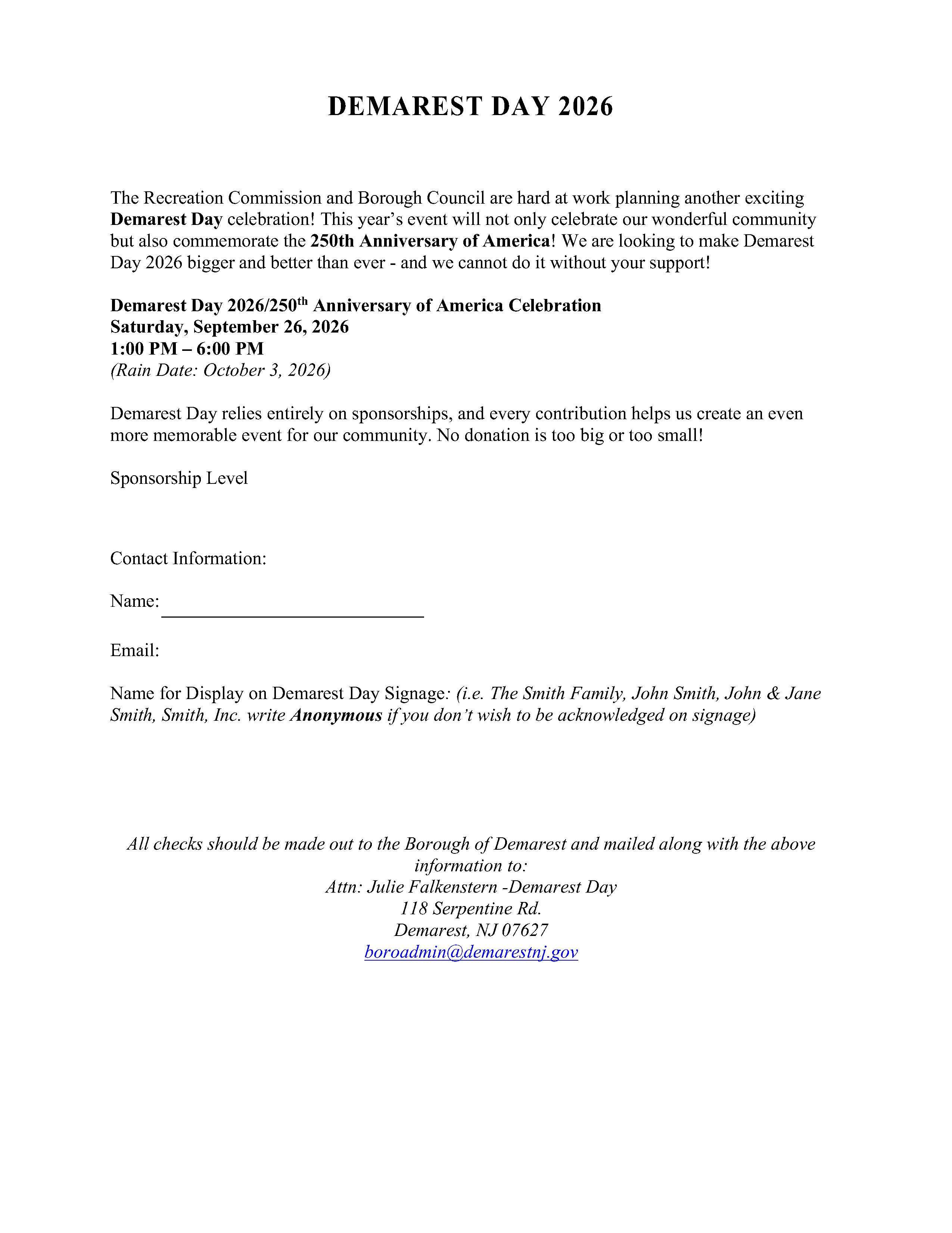 DEMAREST DAY 2026 Sponsorship Form Updated 8.11.26 1