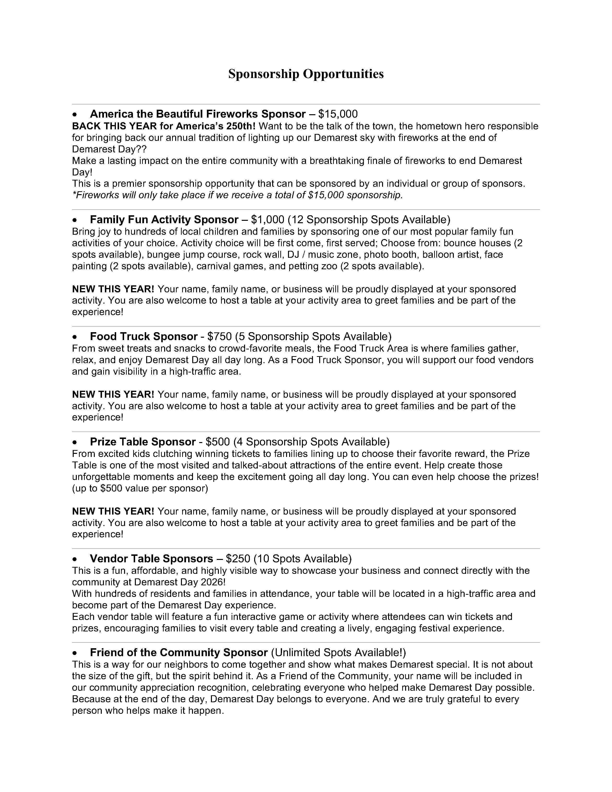 DEMAREST DAY 2026 Sponsorship Form 2